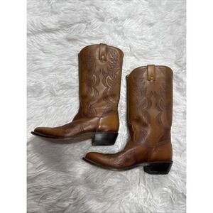 Vintage Western Boots Women's 5.5 C Brown Cowgirl Floral Inlay Embroidery ACME